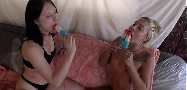  Chanel Grey And Raven Showing How They Would Suck Your Cock With Huge Popsicles